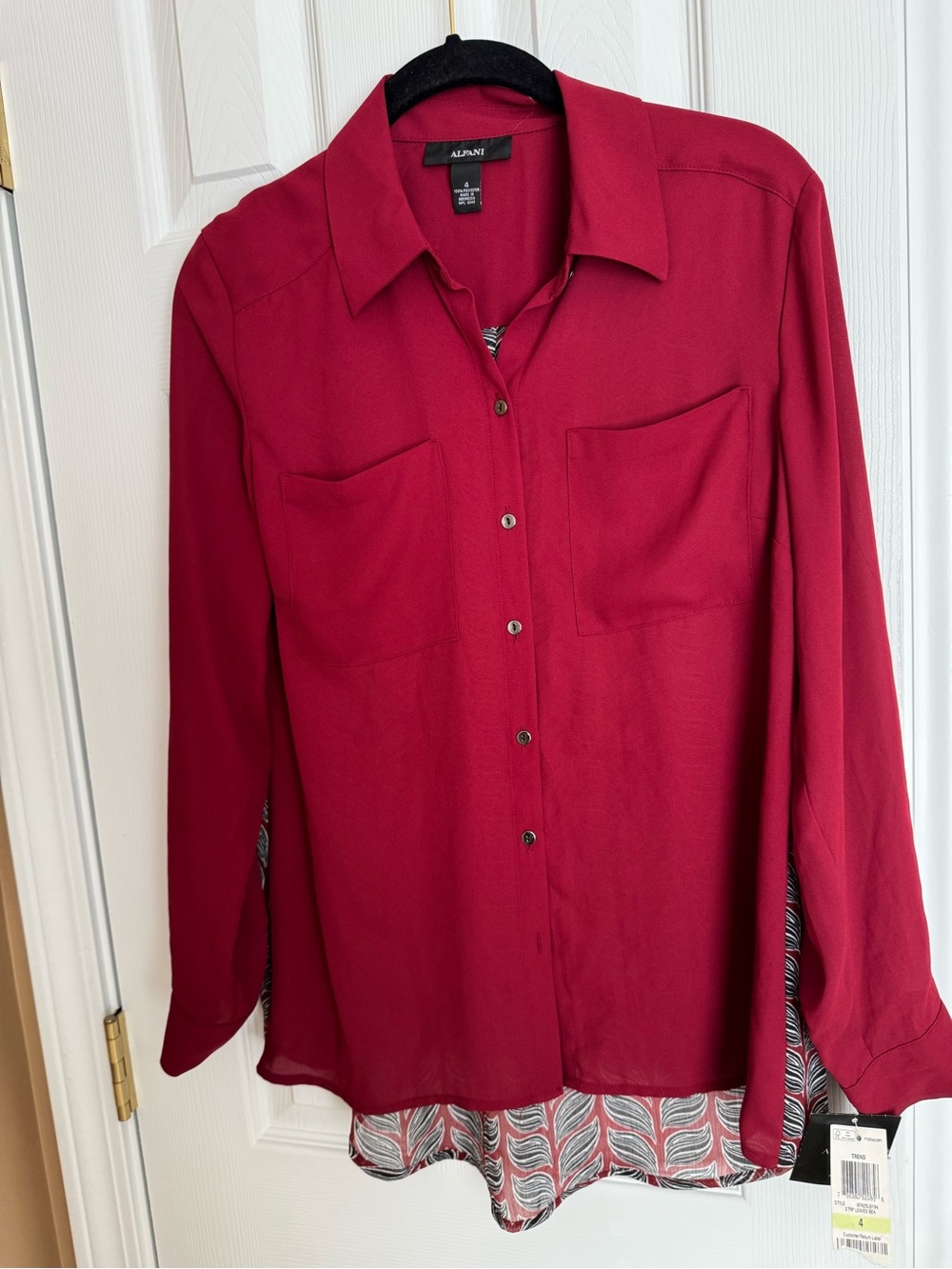 Alfani Women's Berry Red Button-Down Shirt with Printed Hem